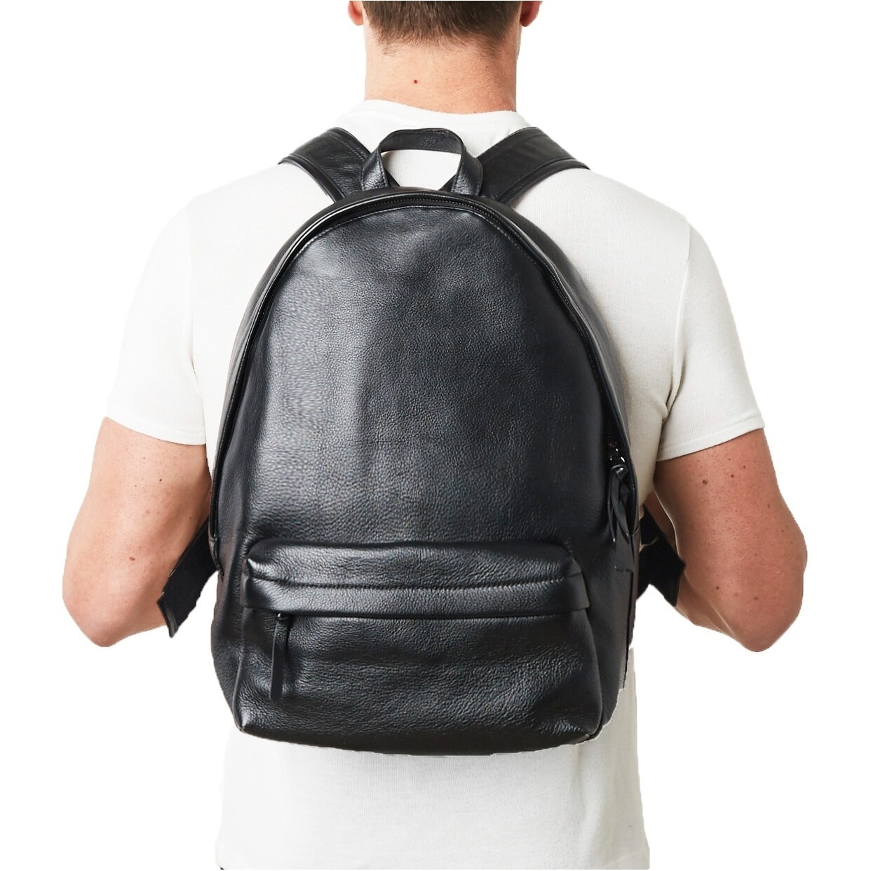 black pebbled leather backpack