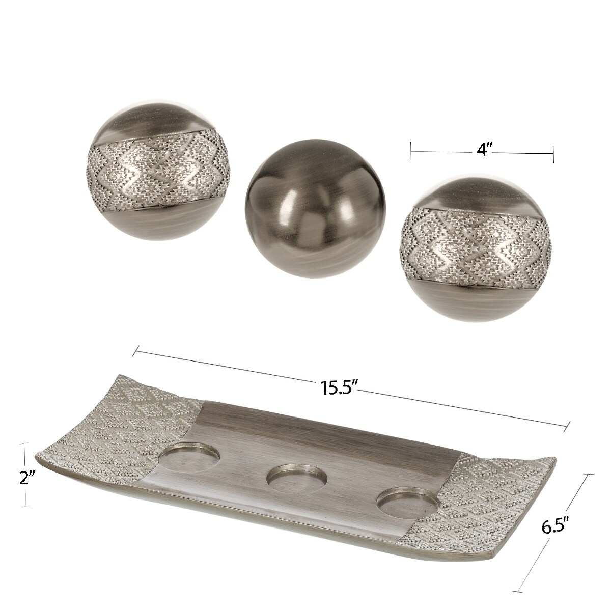 Shop Dublin Decorative Tray And Orbs Balls Set Of 3 Brushed Silver