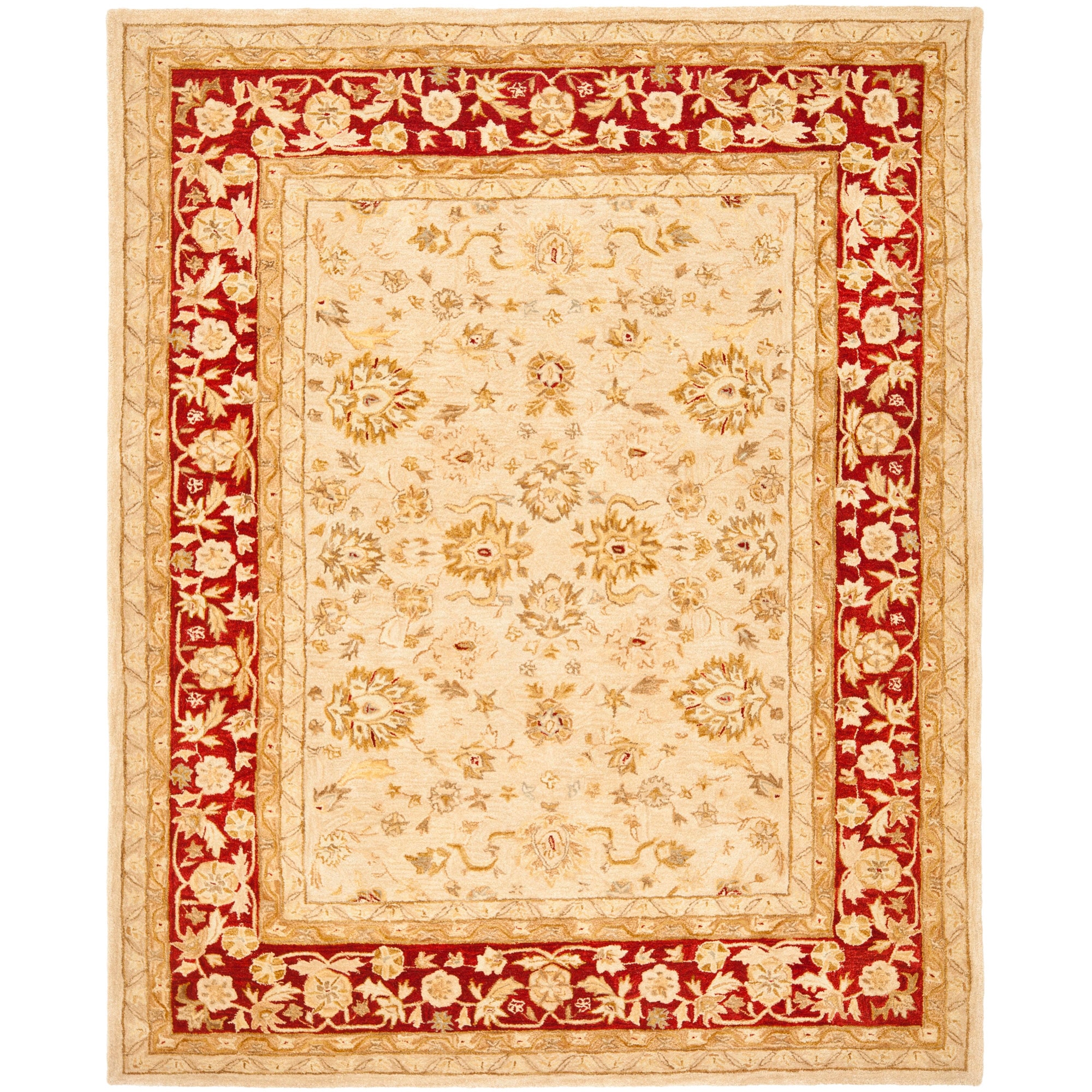 Handmade Ancestry Ivory/ Red Wool Rug (5 X 8) (IvoryPattern OrientalMeasures 0.625 inch thickTip We recommend the use of a non skid pad to keep the rug in place on smooth surfaces.All rug sizes are approximate. Due to the difference of monitor colors, s