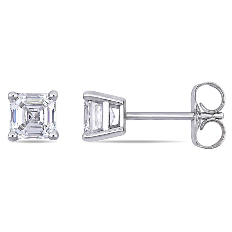 Miadora 14k White Gold 1ct TDW Asscher-Cut Diamond Solitaire Stud Earrings