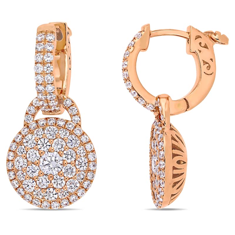 Miadora 14k Rose Gold 1 4/5ct TDW Diamond Cluster Circle Hoop Earrings