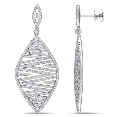 Miadora 14k White Gold 2-1/5ct TDW Diamond Zigzag Cluster Dangle Earrings
