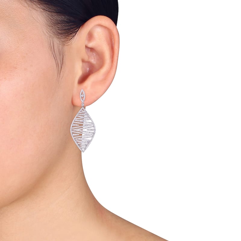 Miadora 14k White Gold 2-1/5ct TDW Diamond Zigzag Cluster Dangle Earrings