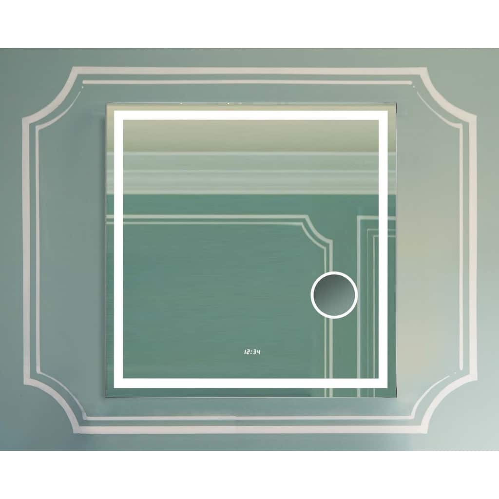 Innoci-USA Eros LED WallMount Mirror Featuring Built-In LED Cosmetic Mirror, Digital Display Clock and Rocker Switch 40" x 40"