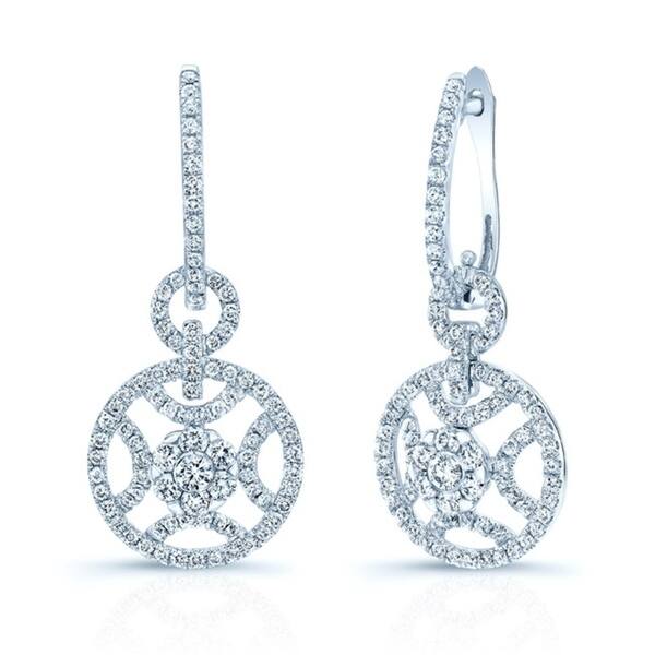 slide 1 of 2, Duet Diamond Circle Earrings in 14k White Gold