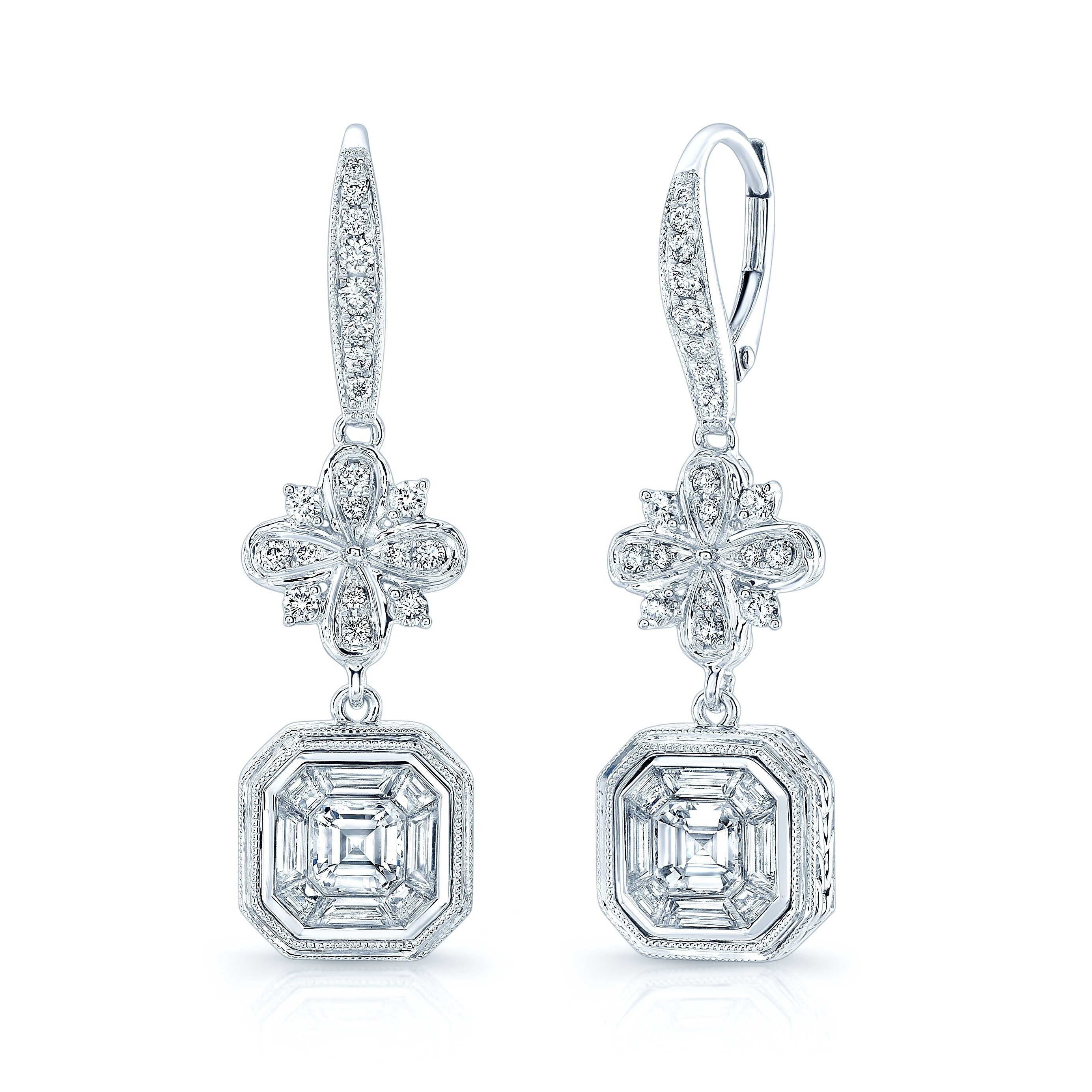 Shop Asscher Cut Diamond Illusion Drop Earrings In 18k White Gold