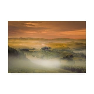 Premium Photographic Canvas Art Print Podere Belvedere's Sunrise by Arnaud Bratkovic Green Hills and Fog