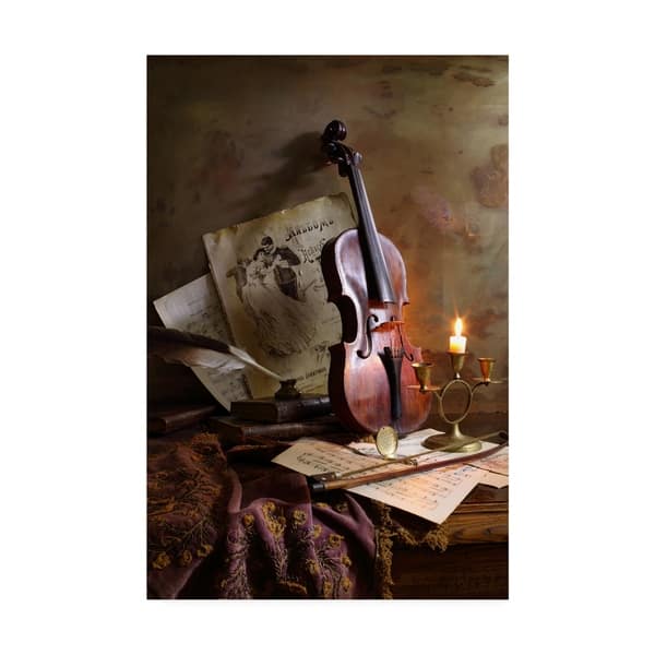 Original Still Life oil painting on canvas, Books, Violin, Framed