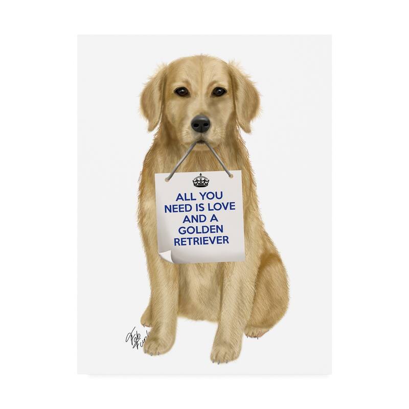 Fab Funky 'Love And Golden Retriever' Canvas Art