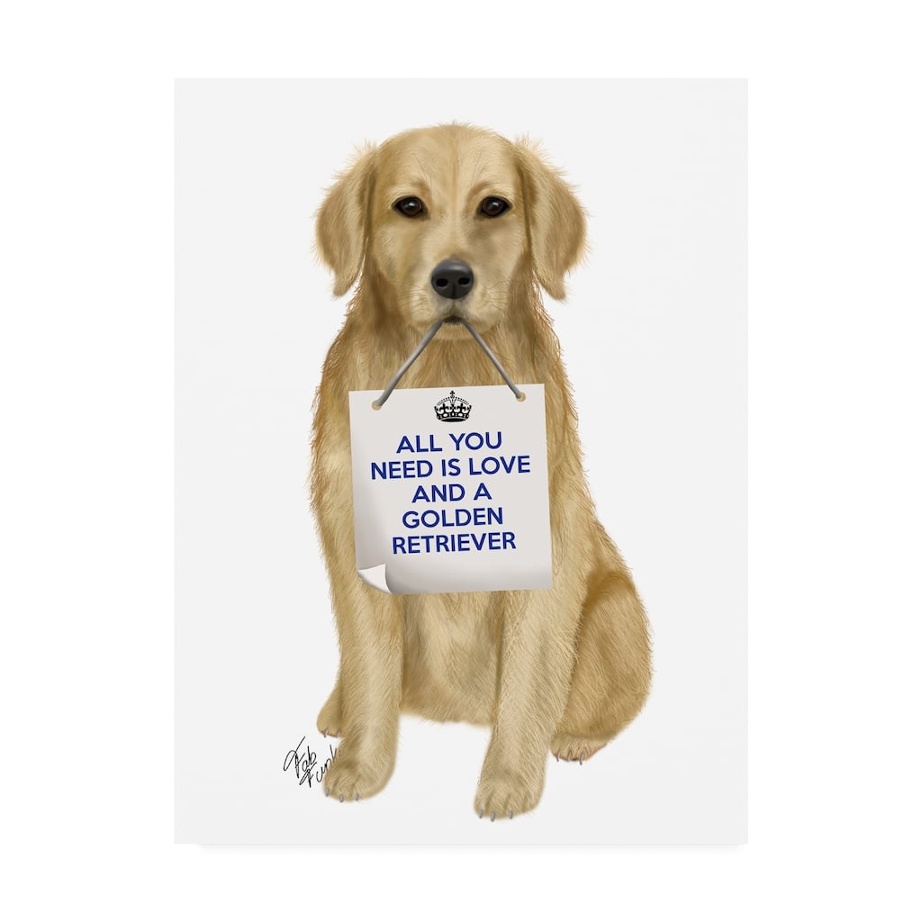 Fab Funky 'Love And Golden Retriever' Canvas Art