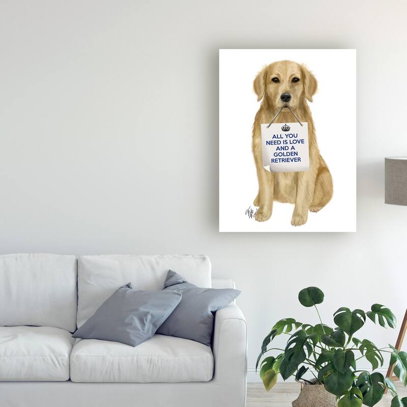 Fab Funky 'Love And Golden Retriever' Canvas Art
