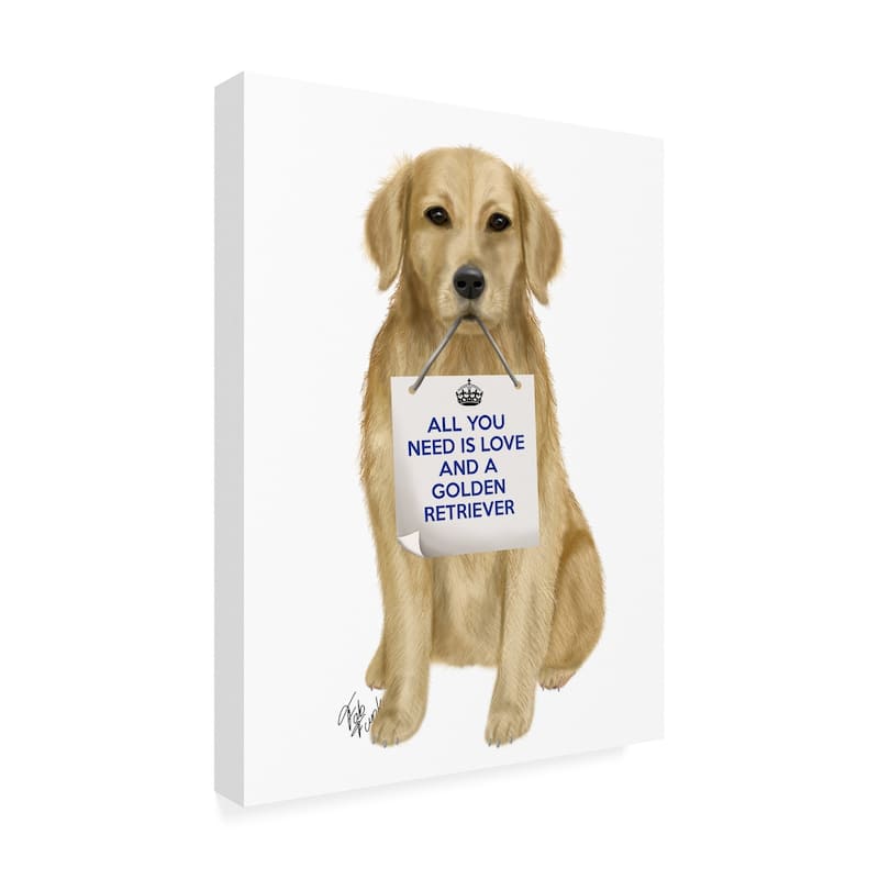 Fab Funky 'Love And Golden Retriever' Canvas Art