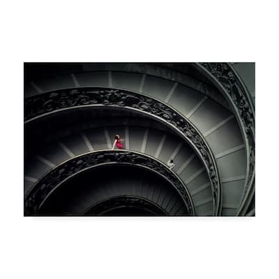 Lotte Gronkjar 'Spiral Stairs Woman In Red' Canvas Art