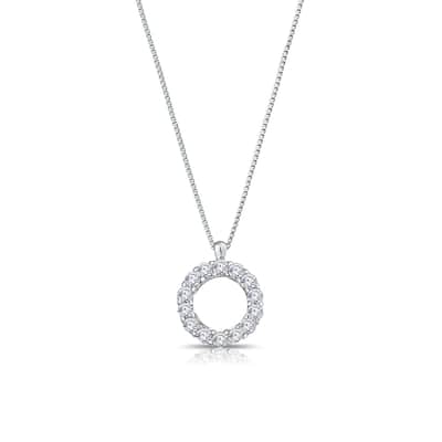 Auriya 1/5cttw Accent Diamond Circle Fashion Necklace Sterling Silver (H-I, I1-I2)