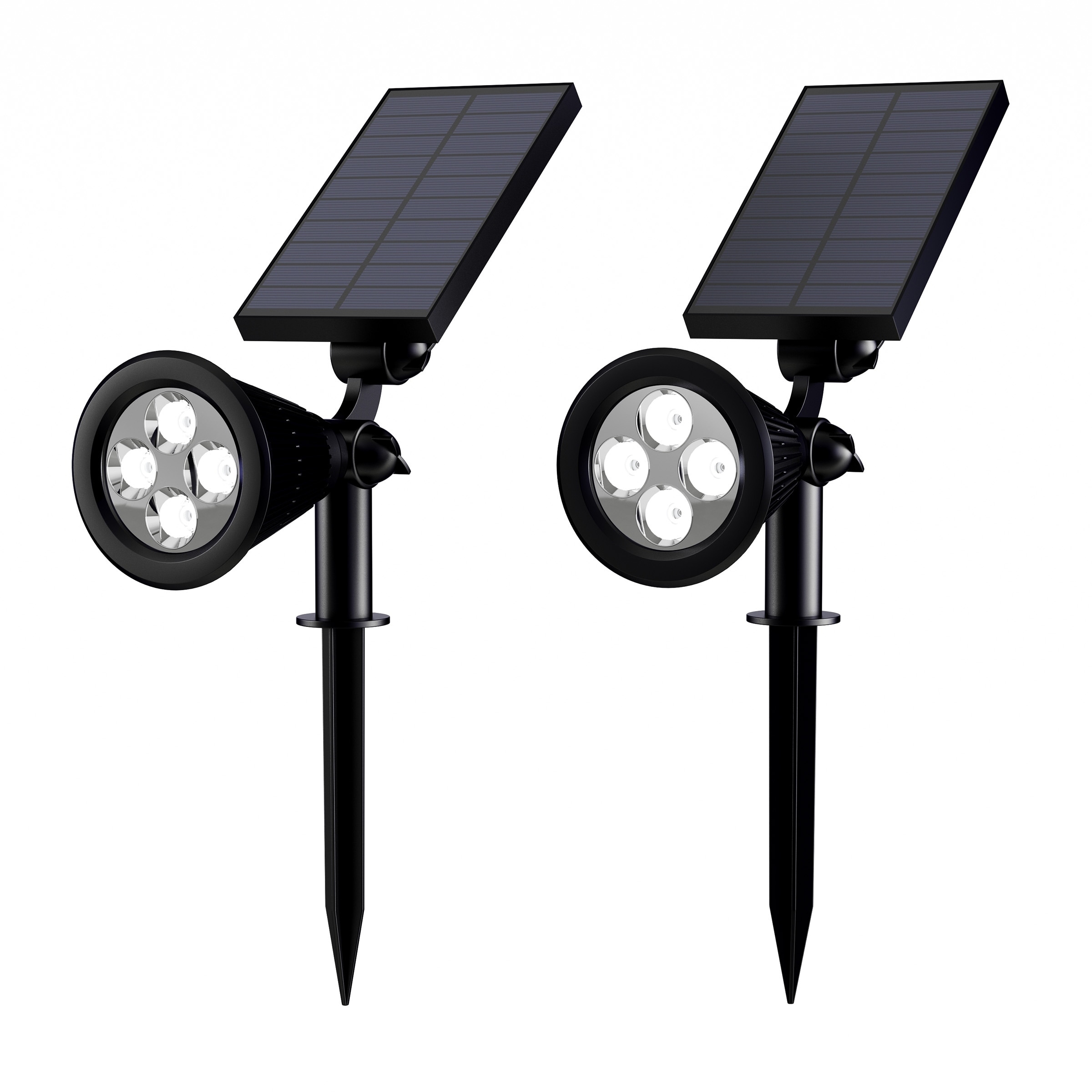 Solar Powered Outdoor -Set of 2 Landscape Lights-Ground Stakes or Wall Mountable, 4 LED Bulbs by Pure Garden. - On - Overstock - 25621429