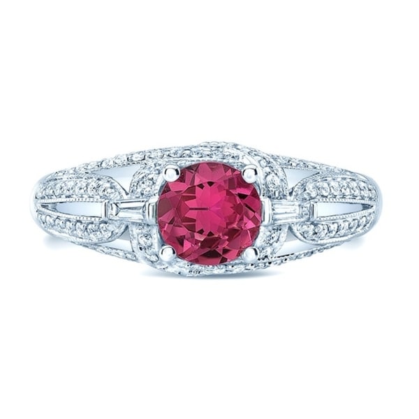 Pink Tourmaline & Diamond Antique Design Ring In 14k White Gold (1/3 ct. t.w.), Size 6.5