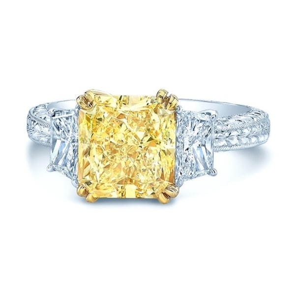 Platinum & 18K Yellow Gold Radiant Cut Fancy Yellow Diamond (4.48 ct. t.w) Engagement Ring, Size 7