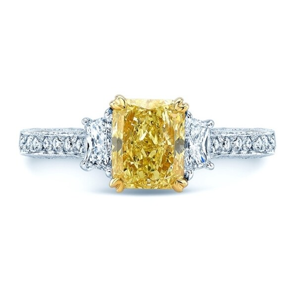 Platinum & 18K Yellow Gold Radiant Cut Fancy Yellow Diamond (2.18 ct. t.w) Engagement Ring, Size 6.5