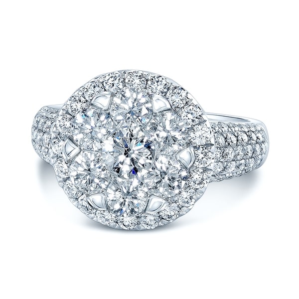 14K White Gold Round Cut Diamond (2.48 ct. t.w) Halo Engagement Ring, Size 7