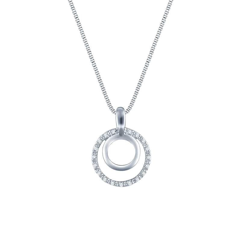 Auriya 1/10cttw Double Circle Accent Diamond Fashion Necklace Sterling Silver (H-I, I1-I2)