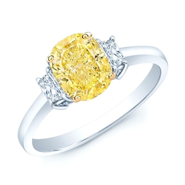 Platinum & 18K Yellow Gold Cushion Cut Fancy Yellow Diamond (1.54 ct. t.w) Engagement Ring, Size 6.5