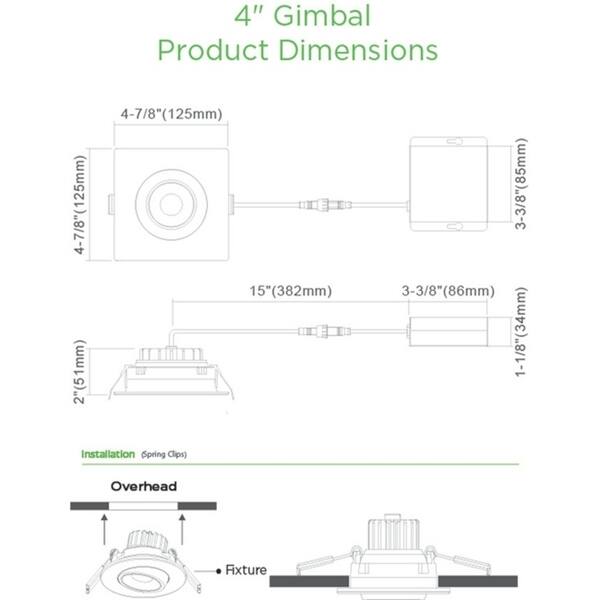 Luminous 4 Inch Led Goodlite 4 Inch Led Square Gimbal Luminaire 11w 1100 Lumens (120W Eqv ...