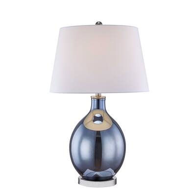 Glass Round Mirror Table Lamp, Silver, 30"