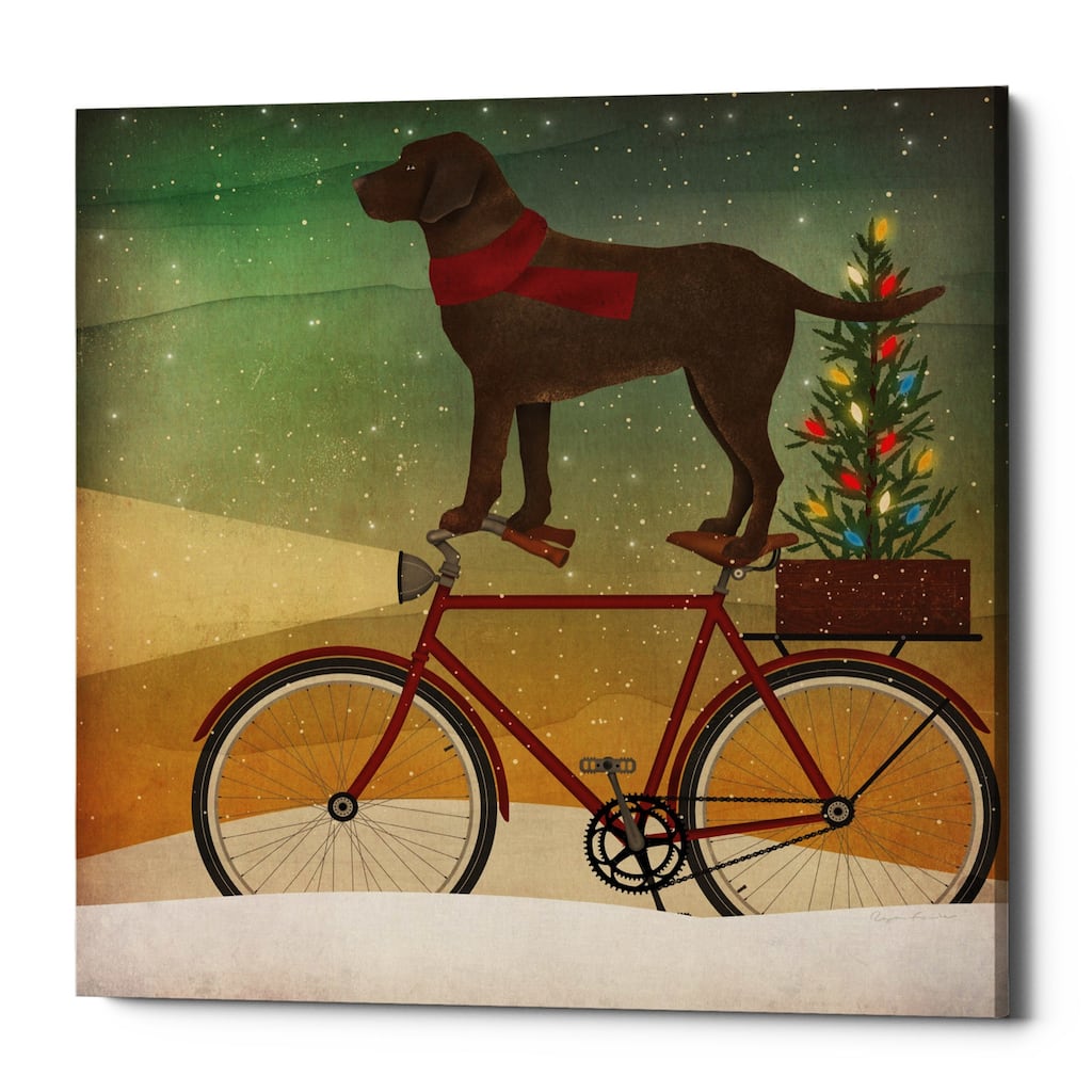 Epic Graffiti 'Brown Lab on Bike Christmas' by Ryan Fowler, Giclee Canvas Wall Art