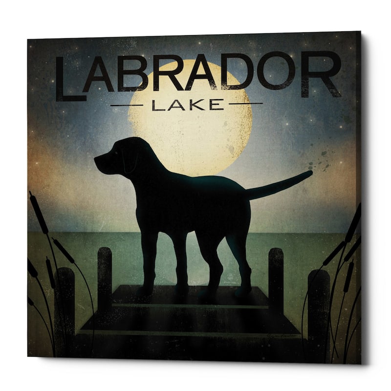 Epic Graffiti 'Moonrise Black Dog - Labrador Lake' by Ryan Fowler, Giclee Canvas Wall Art