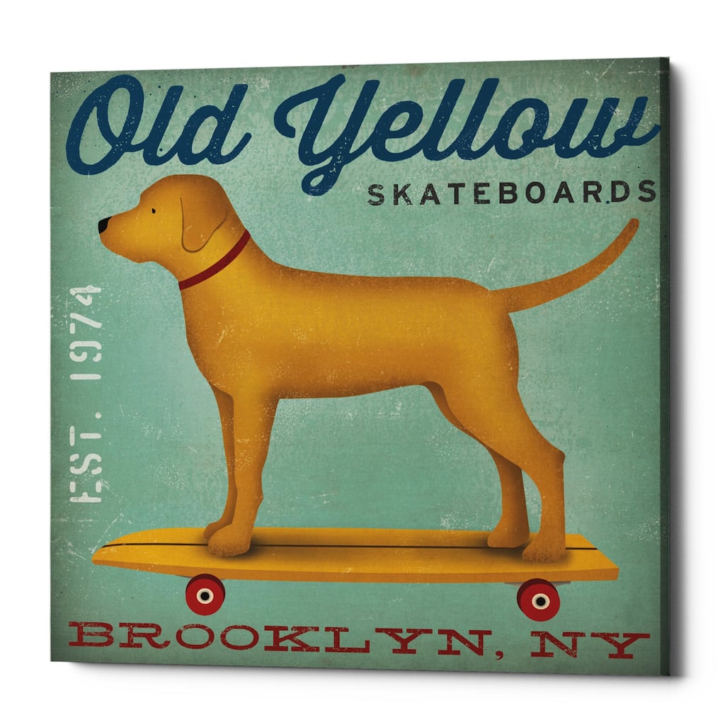 Epic Graffiti 'Golden Dog on Skateboard' by Ryan Fowler, Giclee Canvas Wall Art