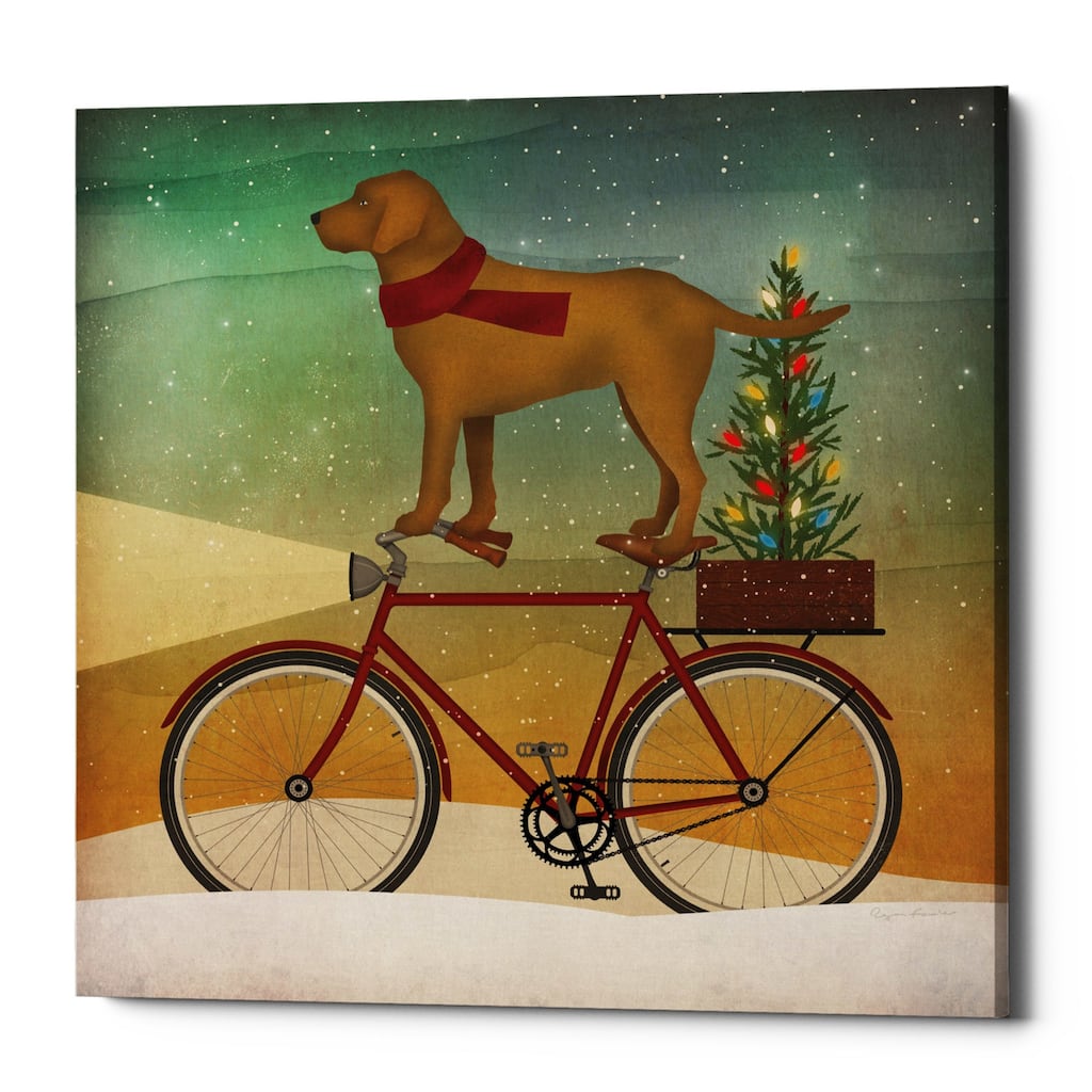 Epic Graffiti 'Yellow Lab on Bike Christmas' by Ryan Fowler, Giclee Canvas Wall Art