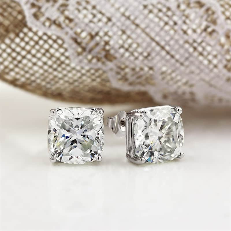 Auriya 10ct Solitaire Cushion-Cut Moissanite Stud Earrings 14k Gold