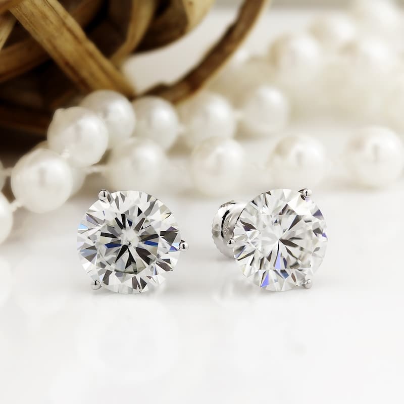 Auriya Round 10 Carat GTW Moissanite Stud Earrings 14k Gold