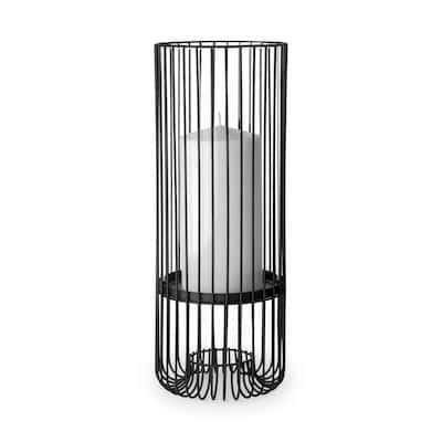 Velo II Large Black Metal Cylindrical Table Candle Holder