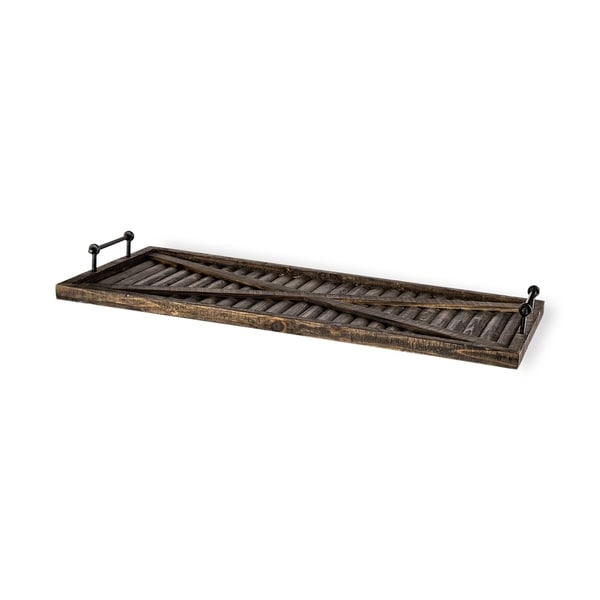 black wooden serving tray with handles