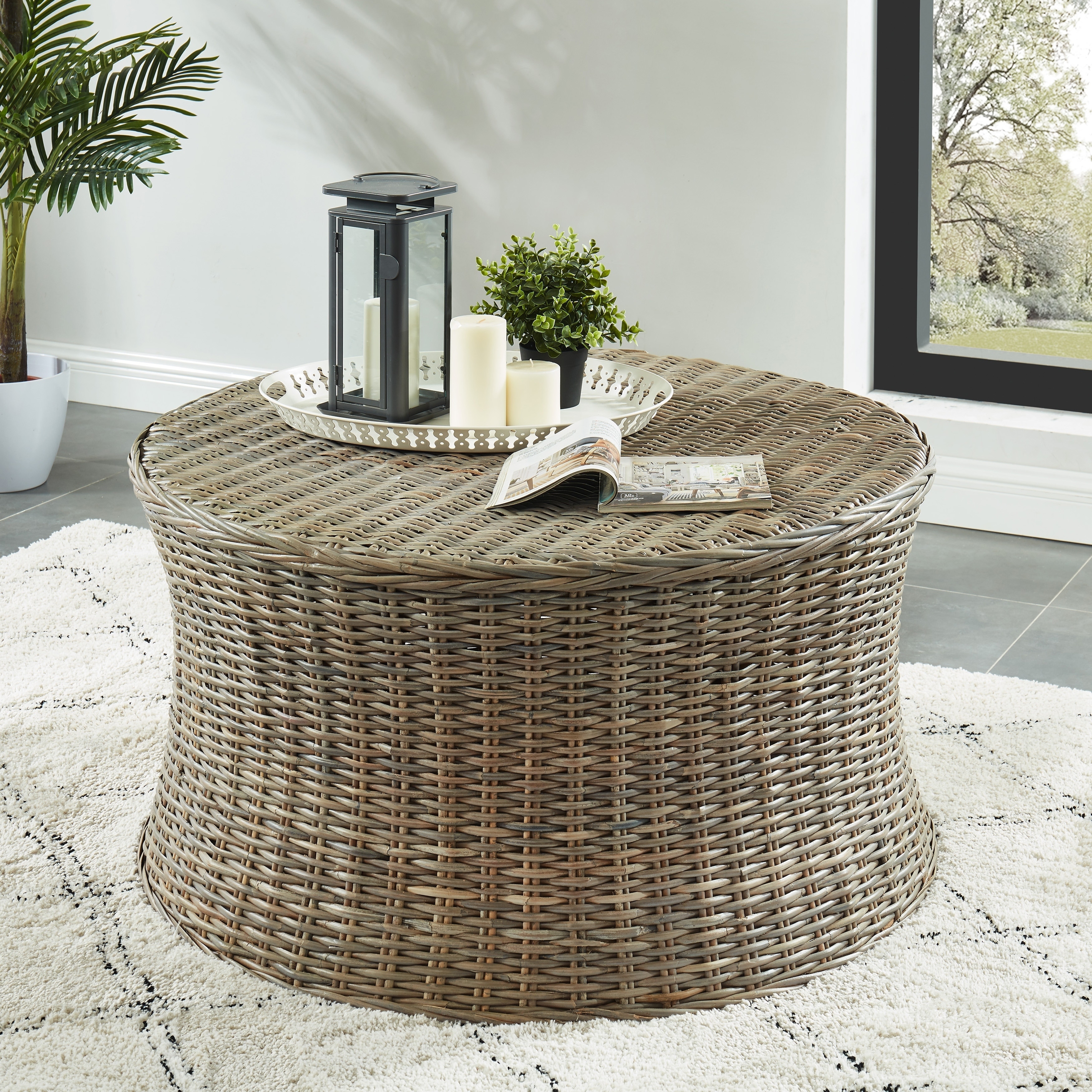 Furniture of America Yali Farmhouse Brown Rattan 38-inch Coffee Table