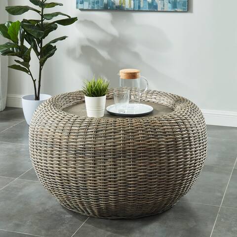 Furniture of America Pali Farmhouse Brown Rattan 38-inch Coffee Table