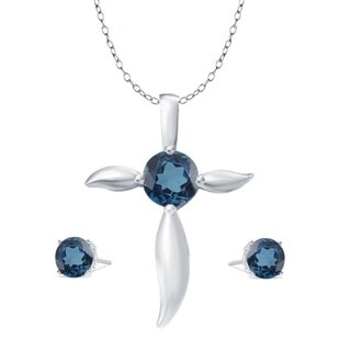 Brilliant Bijou Sterling Silver London Blue Topaz /& Diamond Necklace 18 inches
