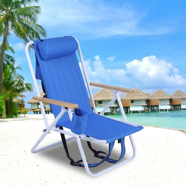 Creatice 5 Position Beach Chair With Cup Holder In Orange Blue with Simple Decor