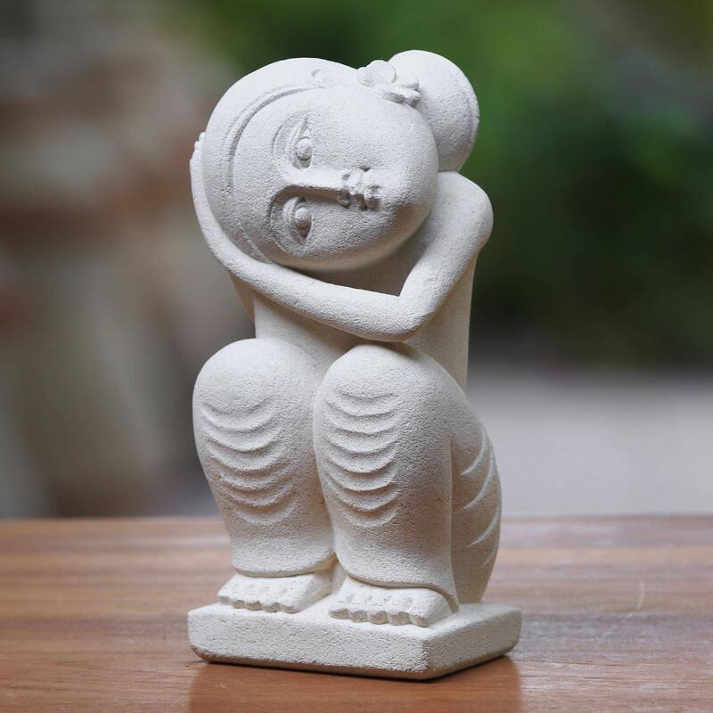 Handmade Daydreamer Sandstone Sculpture (Indonesia)