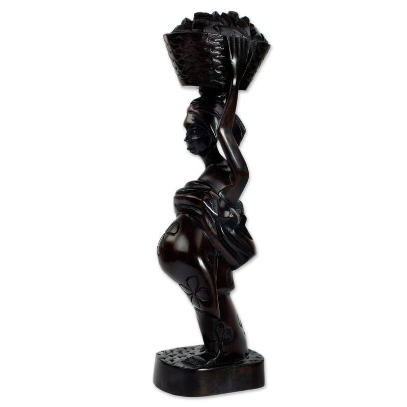 Handmade Ahokeka Ebony Wood Sculpture (Ghana) - 12.75" H x 3.9" W x 2.8" D