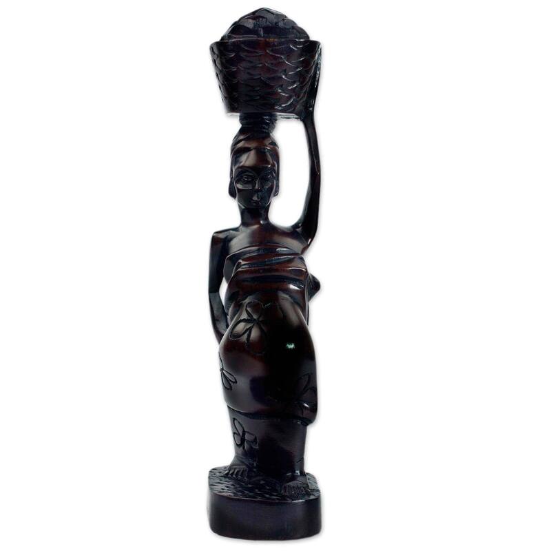Handmade Ahokeka Ebony Wood Sculpture (Ghana) - 12.75" H x 3.9" W x 2.8" D