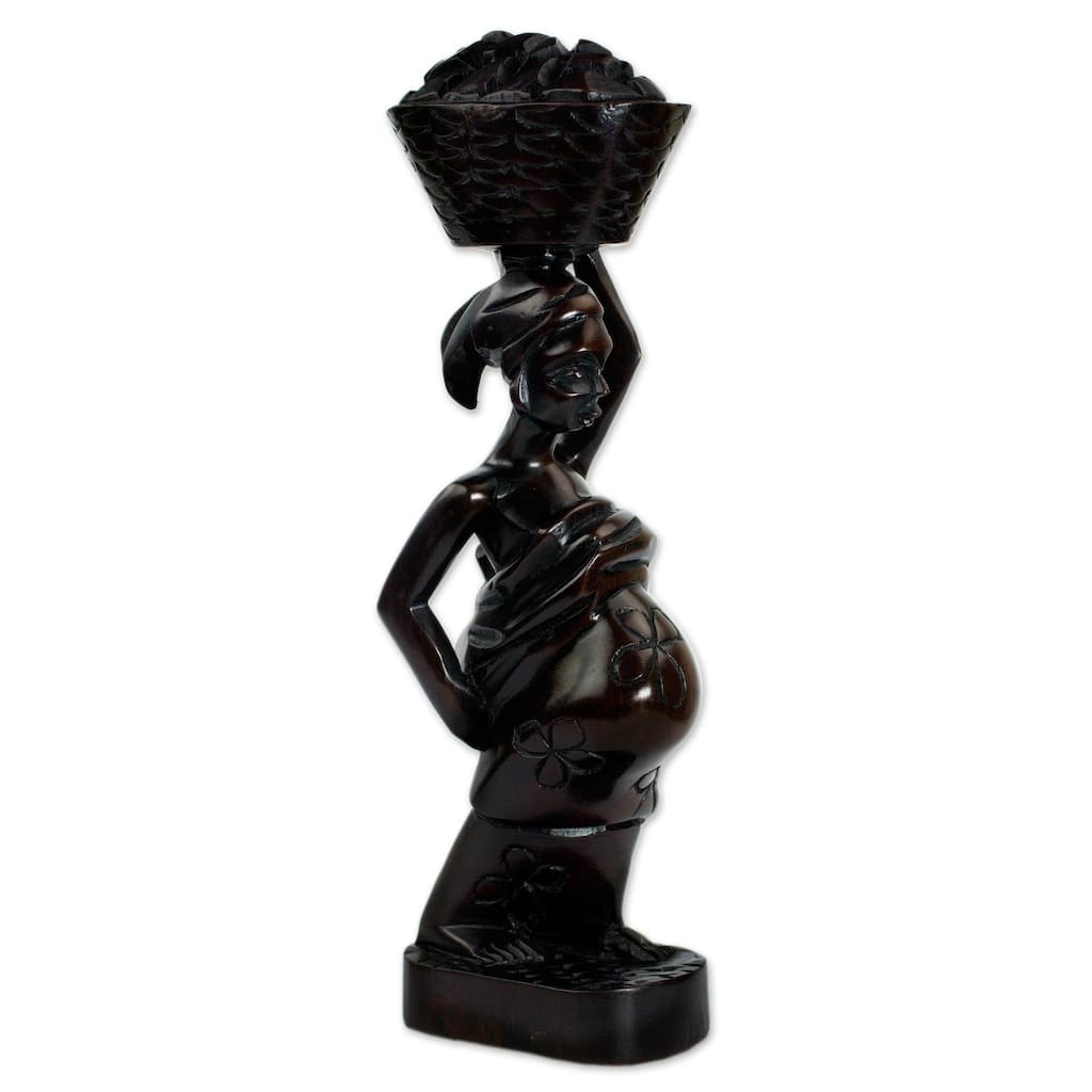 Handmade Ahokeka Ebony Wood Sculpture (Ghana) - 12.75" H x 3.9" W x 2.8" D