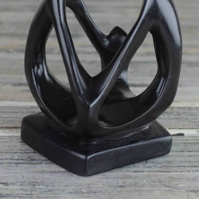 Handmade Family Unity Ebony Wood Sculpture (Ghana) - 6.75" H x 4.1" W x 4.1" D
