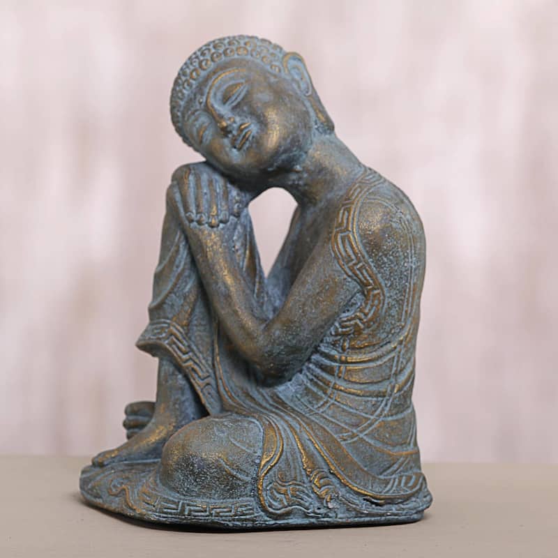 Handmade Buddha Rests Cast Stone Sculpture (Indonesia)