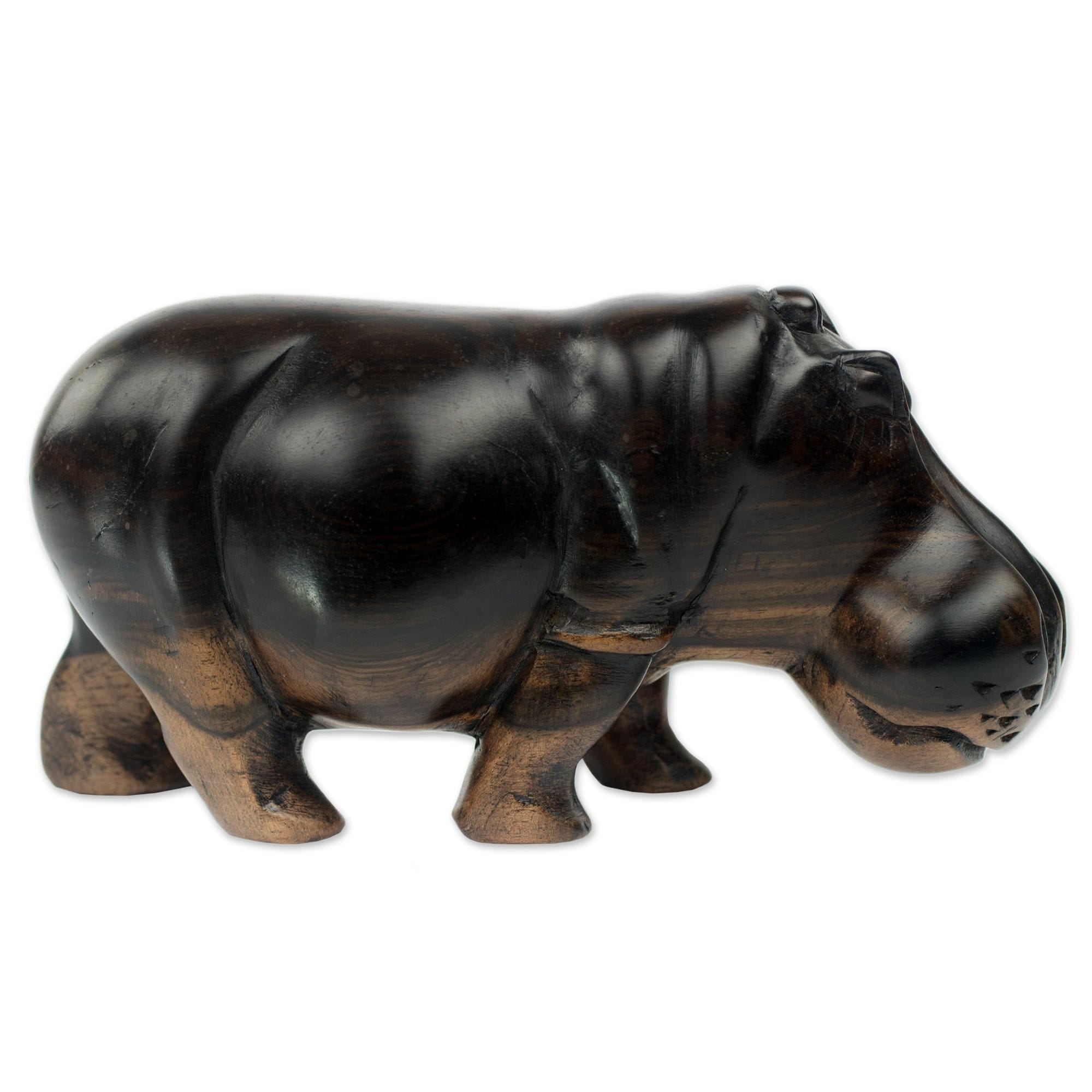 NOVICA Brown Hippo Ebony Wood Sculpture Hippo Head' 