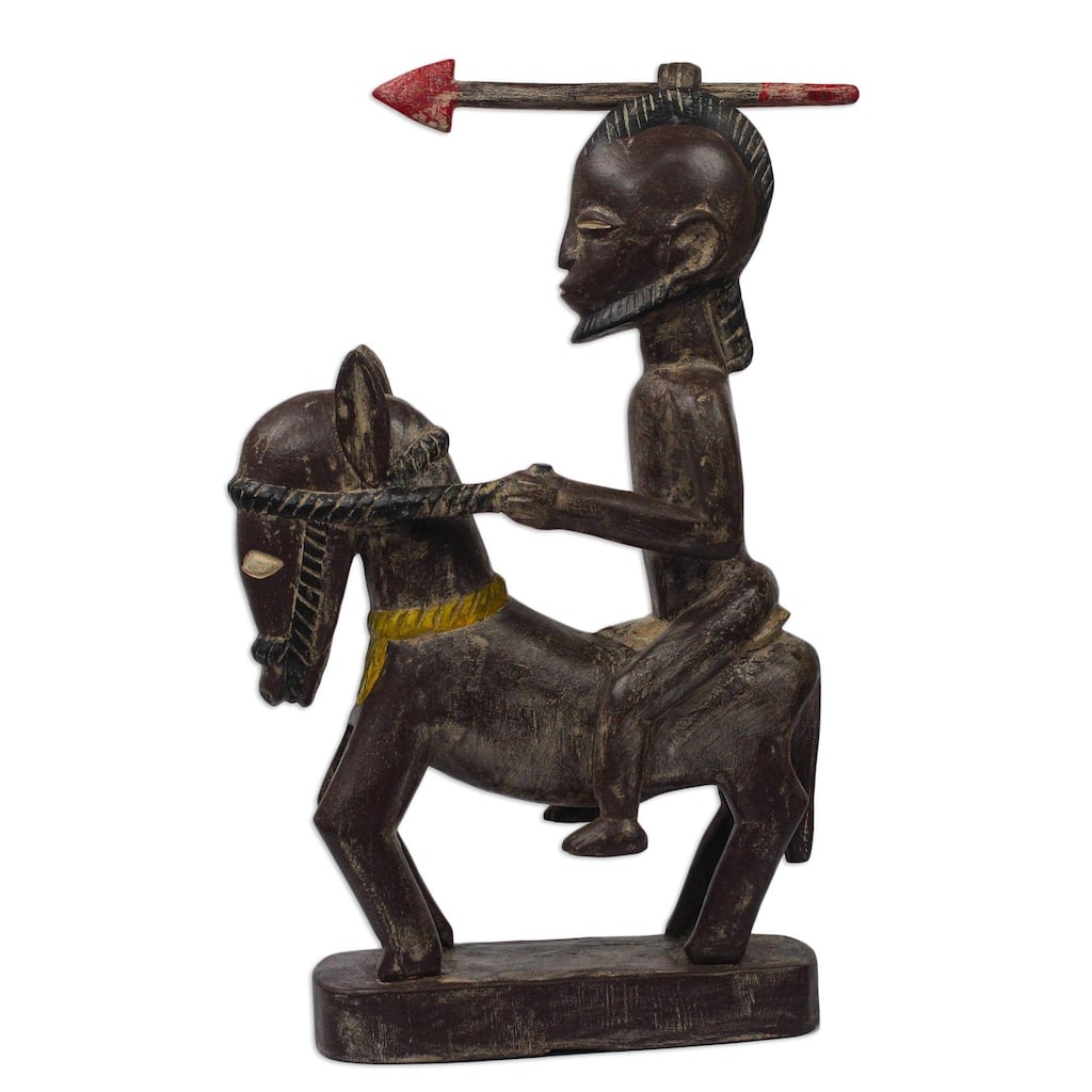 Handmade Horseback Warrior Wood Sculpture (Ghana)