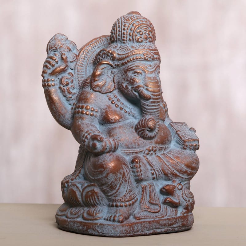 Handmade Ganesha Guardian Cast Stone Statuette (Indonesia)
