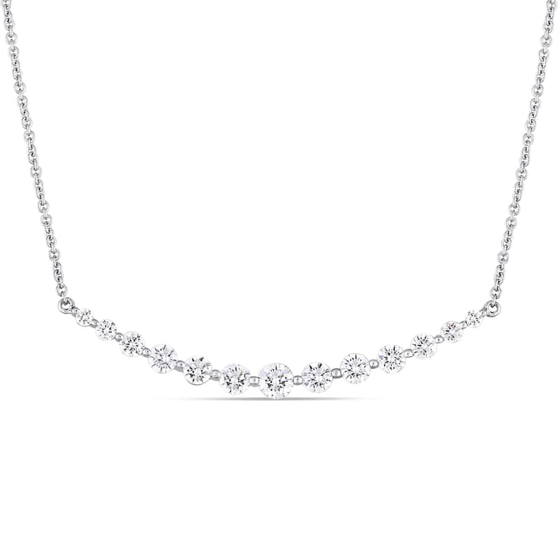 Miadora 14k White Gold 1ct TDW Diamond Curved Bar Necklace