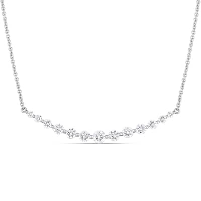 Miadora 14k White Gold 1ct TDW Diamond Curved Bar Necklace